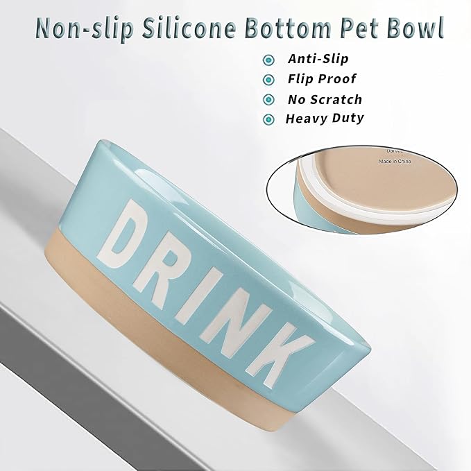 7.2" Non-Slip Ceramic Dog Bowl, 37 Oz Heavy-Duty Dog Food/Water Dish, Pet Feeding Bowl for Small and Medium Dogs, Food Grade Porcelain Pet Feeder Bowl, Microwave and Dishwasher Safe