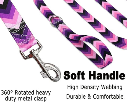 Dog Collar and Leash Set with Bohemia Floral Tribal Geometric Patterns - Soft Ethnic Style Collar Adjustable for Small Medium Large Dogs(Purple Arrow Set,M)