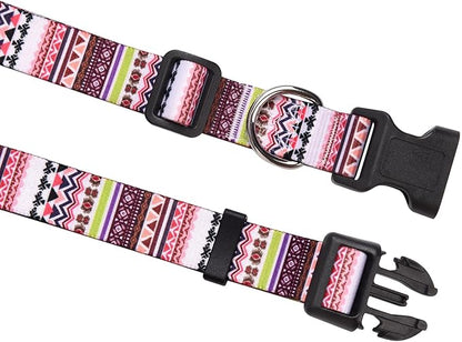 Dog Collar with Bohemia Floral Tribal Geometric Patterns - Soft Ethnic Style Collar Adjustable for Small Medium Large Dogs(Pink Bohemia,S)
