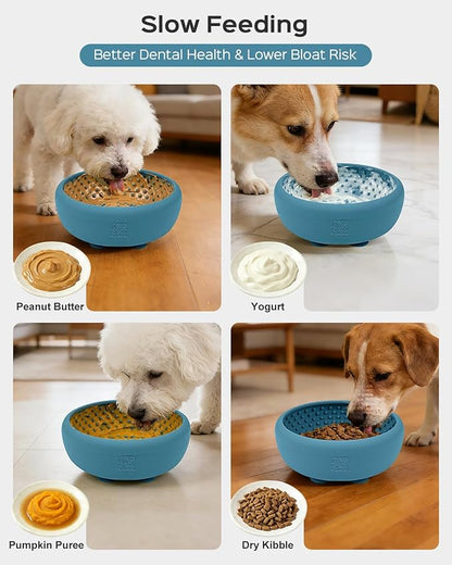 Dog Lick Bowl for Dogs, Lick Mat, Slow Feeder Lick Bowl with Strong Suction, BPA-Free Silicone, Freeze Licking Bowl for Anxiety Relief, Enrichment & Distraction, Dishwasher Safe (Blue, S)