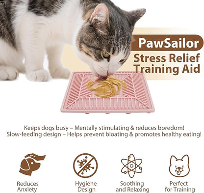 Lick Mat for Dogs and Cats, Slow Feeder Mats with Suction Cups - Bathing, Grooming and Training, Anxiety Relief Feeding Pad,Dishwasher-Safe Pink