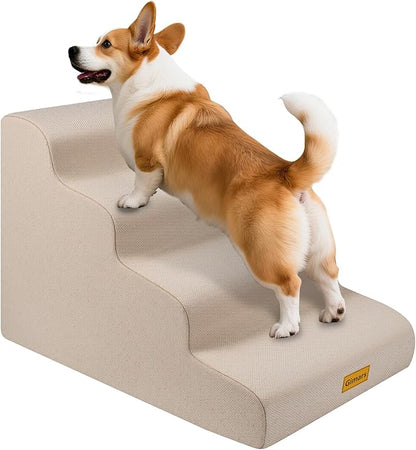 Gimars 30D High-Density Foam & Extra-Wide, Stable 4-Step Dog Stairs, 50cm High Pet Stairs with Washable Cover & Non-Slip Base, Portable Ramp for Small Dogs to Sofa, Bed, Couch, Car