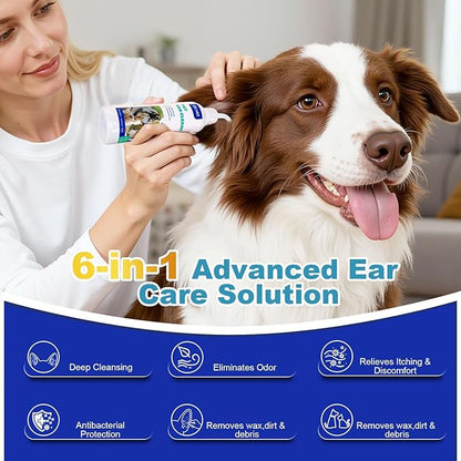 Dog Ear Cleaner Solution– Soft Nozzle Ear Treatment for Dogs & Cats, Gently Remove Dog Ear Wax & Debris, Soothe Ear Itching & inflammation, Odor Pet Ear Wash with Aloe Vera & Persimmon – 4.06 fl oz