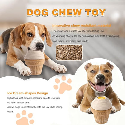 Dog Frozen Treat Toys 2 Pack, 3in1 Enrichment Toys for Dogs in Ice Cream Shape, Long Lasting Treat Dispensing Dog Interactive Toys for Aggressive Chewers to Keep Them Busy