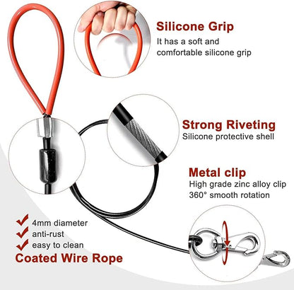 Heavy Duty Dog Leash, Chew Proof Metal Leash for Large Dogs (Up to 250lbs), WireRope Dog Leashes with Soft Silicone Grip (Black, 5 FT)