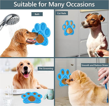 Dog Lick Pad, Lick Pad for Dog, Dog Peanut Butter Lick Pad, Dogs Cats Slow Feeder Mat with Suction Cups, Interactive Mat for Calming Anxiety, Great for Pet Bathing, Grooming and Training( Blue)