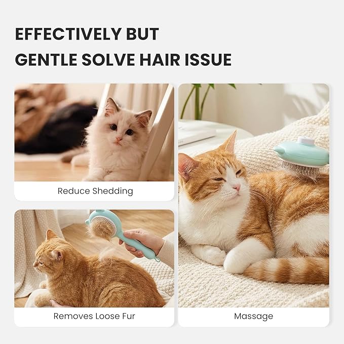 Pet Grooming Brush for Cats & Dogs with One-Click Self Cleaning, Effective Deshedding Tool for Long & Short Haired Pets, Easy to Clean