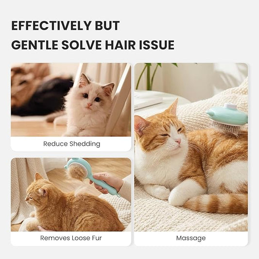 Pet Grooming Brush for Cats & Dogs with One-Click Self Cleaning, Effective Deshedding Tool for Long & Short Haired Pets, Easy to Clean