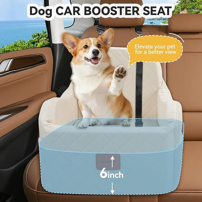 Dog Car Seats for Small Medium Dogs Up to 35lbs, Detachable Washable Soft Pet Booster Travel Bed for Front Seat with Safety Leash Belt (Beige, Medium)