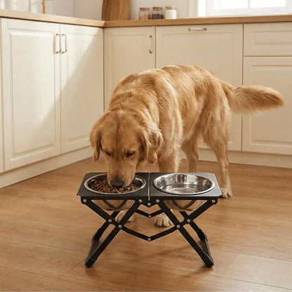 Foldable Elevated Dog Bowl Holder with 2 Large 58oz Stainless Steel Bowls, 10.2" Tall Raised Dog Bowl Stand for Medium/Large Breeds, Indoor and Outdoor Use