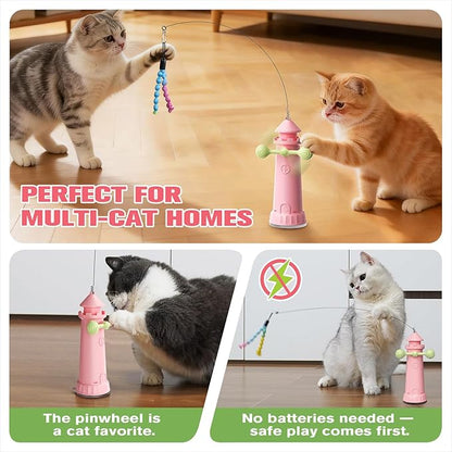 Interactive Cat Toy for Indoor Cats, Suction Cup Cat Wand Toy with 2 Play Modes, Self-Play Enrichment Cat Toy, Enhanced Suction Cup, Boredom Relief & Exercise for Cats (Cherry Blossom Pink)