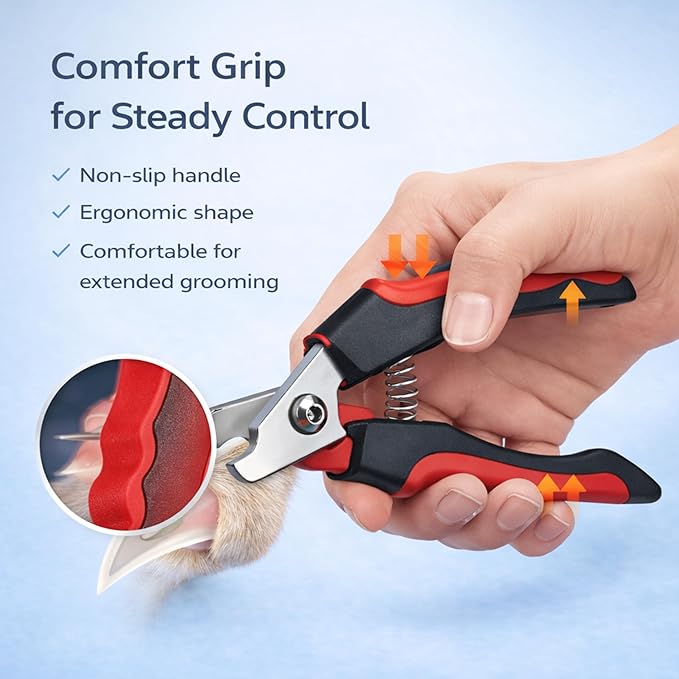 Dog & Cat Nail Clippers & Trimmers - Extra Sharp Dog Clippers with Stainless Steel Blades & Safety Guard to Avoid Overcutting - Ergonomic Cat Nail Clippers with Non-Slip Grip & Lock Feature