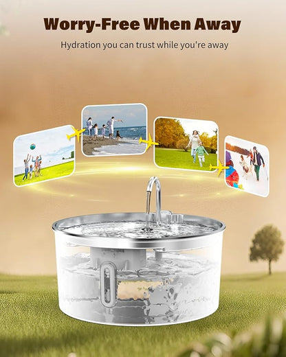 Dog Water Fountain for Large Dogs, 7L/236oz Stainless Steel Dog Water Bowl Dispenser, Automatic Pet Fountain with Ultra Quiet Pump, Large Drinking Area