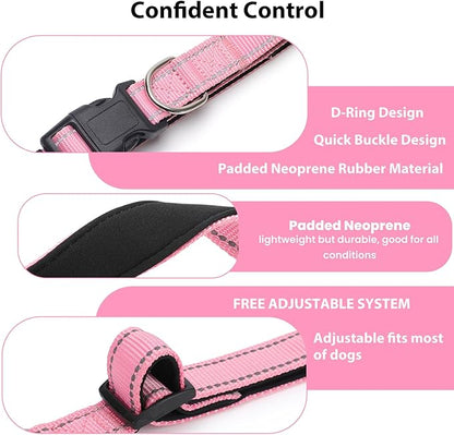 Reflective Dog Collar Padded with Soft Neoprene Breathable Quick Release Basic Dog Collars for Large Dogs Pink Girl