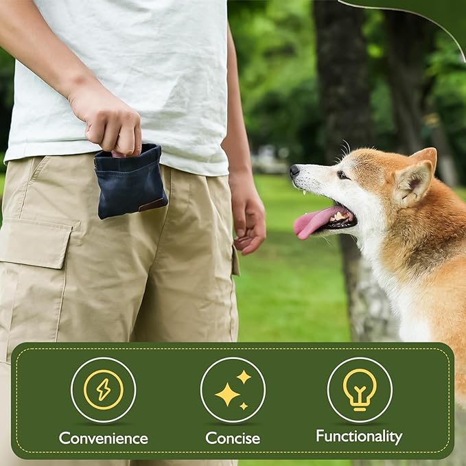 ETIAL Dog Treat Pouch,Portable Puppy Dog Training Treat Bag,Hand Free Dog Walking Bag,Auto Closing Pet Feed Snack Reward Pocket,Dog Food Dispenser for Pet Puppy Travel or Outdoor Use (Navy)