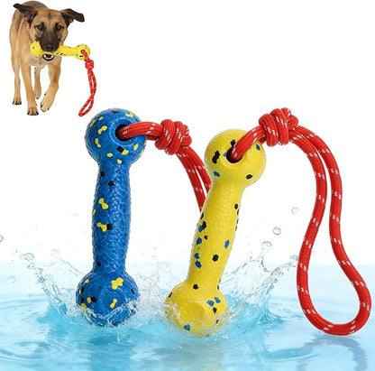 KOOLTAIL Floating Dog Pool Toys, Tough Interactive Water Fetch Bumpers with Durable Rope for Small Medium Large Dogs, 2 Pack Bright Dog Chew Toys Summer Outdoor Training Teething, Yellow&Blue