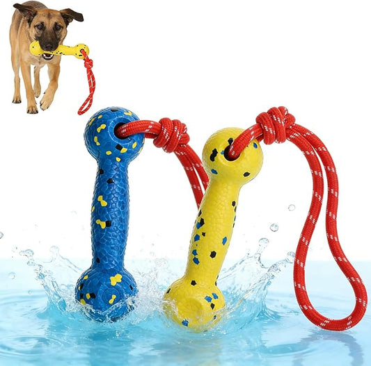 KOOLTAIL Floating Dog Pool Toys, Tough Interactive Water Fetch Bumpers with Durable Rope for Small Medium Large Dogs, 2 Pack Bright Dog Chew Toys Summer Outdoor Training Teething, Yellow&Blue