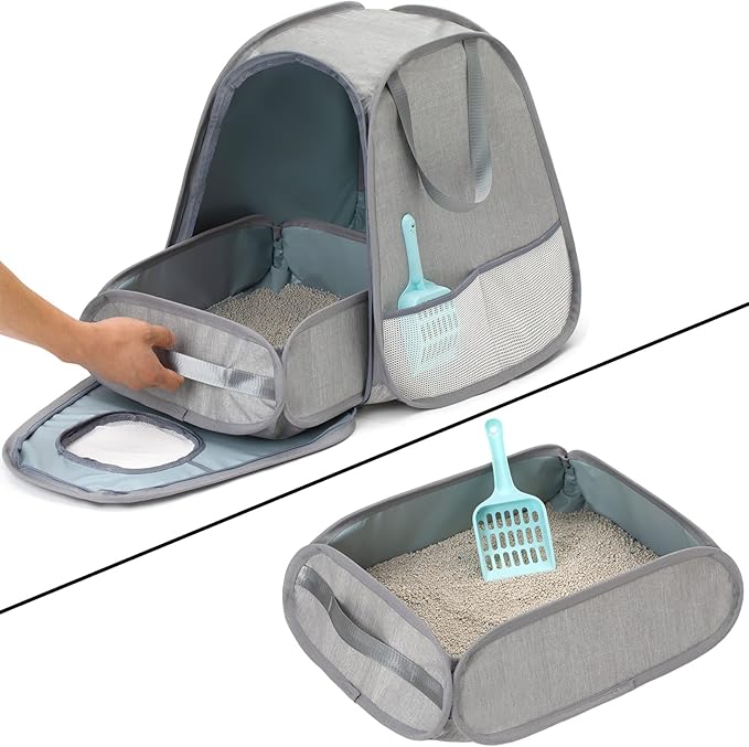 Collapsible Portable Cat Litter Box Standard for Travel Light Weight Leak-Proof，Sturdy，Prevent Litter Scatter Design Easy to Clean， Collapsible Travel Puppy Carrier，Portable Cat Playpen