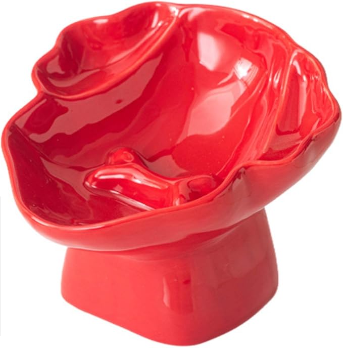 Ceramic Raised Pet Slow Feeder Bowl, Elevated Cat and Dog Slow Feeder, Decorative Standing Doggy Design, Anti-Slip Base, Anti-Vomiting (Red)