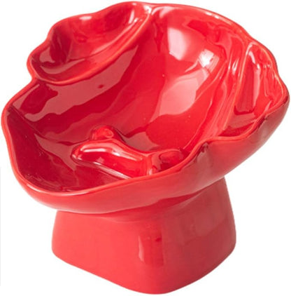Ceramic Raised Pet Slow Feeder Bowl, Elevated Cat and Dog Slow Feeder, Decorative Standing Doggy Design, Anti-Slip Base, Anti-Vomiting (Red)