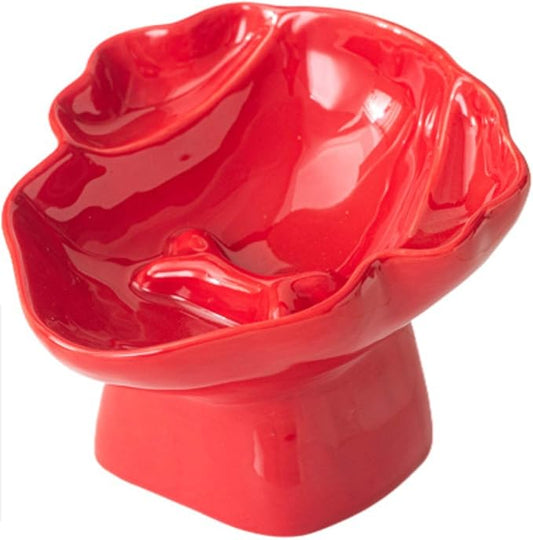 Ceramic Raised Pet Slow Feeder Bowl, Elevated Cat and Dog Slow Feeder, Decorative Standing Doggy Design, Anti-Slip Base, Anti-Vomiting (Red)
