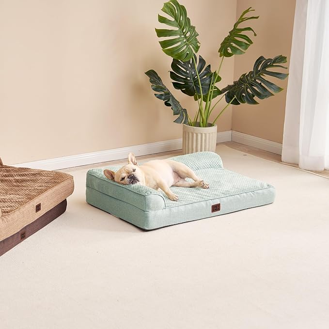 EHEYCIGA Orthopedic Dog Bed Medium Size Dogs, Memory Foam Dog Bed with Washable Removable Cover, Waterproof Pet Sofa Couch for Crate with Nonskid Bottom, 30x20x6, Greyish Green