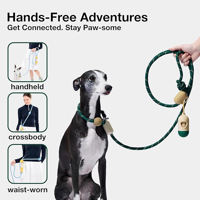 VETRESKA Hands-Free Dog Leash, 8FT Rope Leash for Medium Large Dogs, Waist/Crossbody Slip Lead Leashes for Walking, No Pull Dog Leashes with Bag Dispenser, 2 in 1 Walk Kit (Santal Forest)