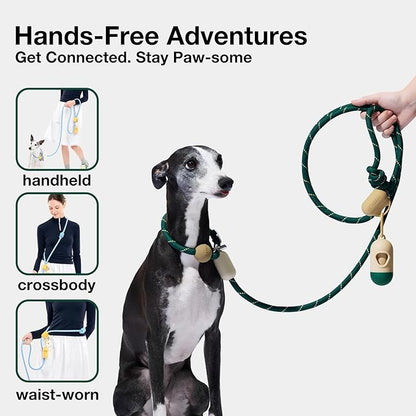 VETRESKA Hands-Free Dog Leash, 8FT Rope Leash for Medium Large Dogs, Waist/Crossbody Slip Lead Leashes for Walking, No Pull Dog Leashes with Bag Dispenser, 2 in 1 Walk Kit (Santal Forest)