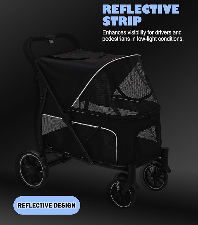 Large Dogs Stroller for Multiple Pets up to 90lbs, Ultra-Breathable Pet Stroller for Medium 2 Dogs，All-Terrain with& Mesh Dual-Window，1680D Waterproof Oxford Fiber (Black)
