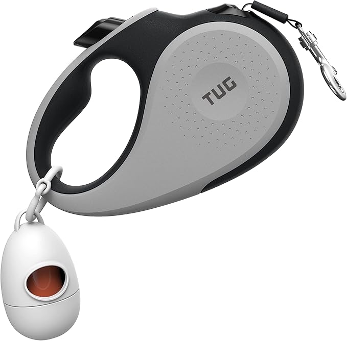 TUG 360° Tangle-Free Retractable Dog Leash with Waste Bag Dispenser (Large, Grey)