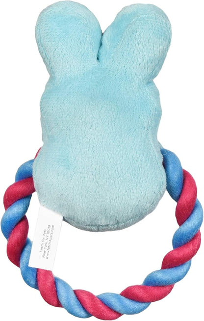 Peeps for Pets Bunny 6 Inch Blue Plush Rope Pull Toy for Dogs | Blue Dog Toy from Peeps, Plush Fabric Dog Toys | Small Squeaker Dog Toy with Rope (FF16024)
