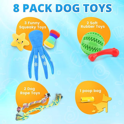 Puppy Toys 8 Pack for Small Dogs, Luxury Dog Chew Toys with Squeaky Plush Toys, Rope Toys and Ball, Teething Toys for Puppy Supplies