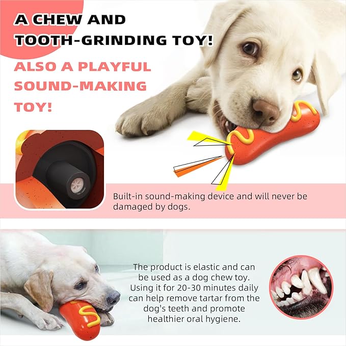 Large Size Hotdog Squeaky Dog Toy for Medium/Large Dogs Breed Aggressive Chewers Durable Bouncy Squeak Toys