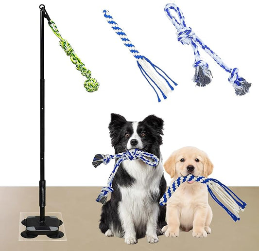 Indoor Suction Cup Dog Toy with 3 Ropes - Adjustable Height Tug Toy for Small to Large Dogs, Interactive Boredom Relief for Solo Play on Tile Floors