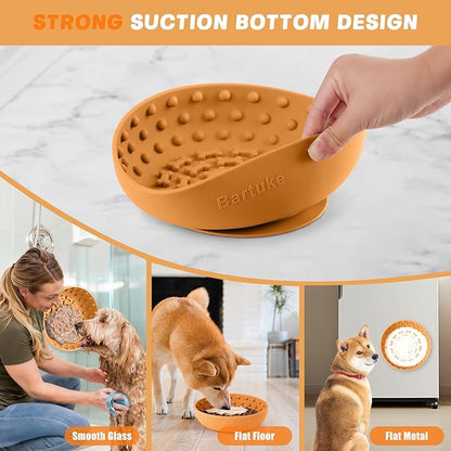 Dog Lick Bowl, Slow Feeder Dog Bowl Licking Mat for Small to Large Dogs, BPA-Free Non-Slip Silicone Slow Feeder Treat Dispenser for Anxiety Relief, Freezer & Dishwasher Safe(Orange, 8.3"x2.6")