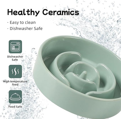Ceramic 0.9 Cup Dog Bowl Slow Feeder for Small Dog, 6.1inch Pet Puzzle Slow Feeder, Stop Bloat, Preventing Choking(1 Bowl-Light Green)