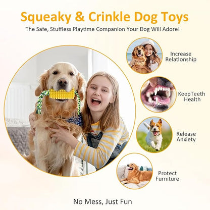 Interactive Dog Chew Toys for Aggressive Chewers - Durable Corn Rubber Toy for Medium & Large Breeds, Relieves Boredom and Anxiety(1 Pack Corn chew)
