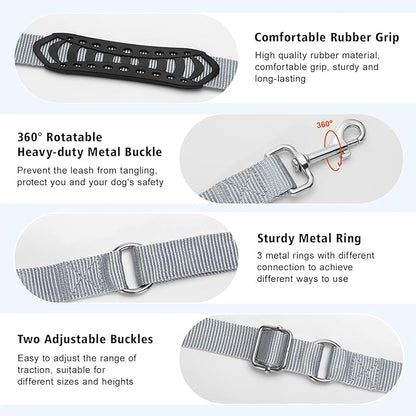 Hands Free Dog Leash, 8.5ft Adjustable Hands Free Leash for Medium Dogs, Versatile Handheld Crossbody Waist Lead with 3 Rings, Easy Adjust for Running Jogging Walking, Sponge Handle, Gray