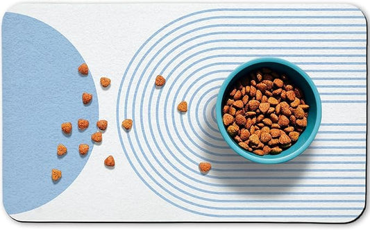 Dog Food Mats,Cat Absorbent Water Bowl Feeding Mats Pet Placemats for Food and Water Blue Bohemia 12 * 20 inch