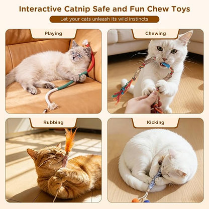Catnip Toys for Indoor Cats - Silvervine Sticks & Cat Chew Toys for Teeth Cleaning - Refillable Natural Catnip & Silvervine Kit for Kittens & Adult Cats - 8 Pack