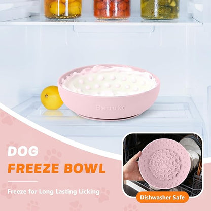 Dog Lick Bowl, Slow Feeder Dog Bowl Licking Mat for Small to Large Dogs, BPA-Free Non-Slip Silicone Slow Feeder Treat Dispenser for Anxiety Relief, Freezer & Dishwasher Safe (Pink, 8.3"x2.6")