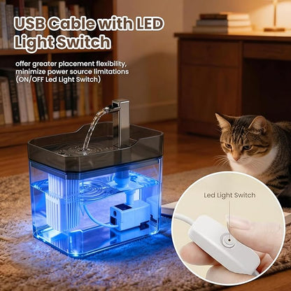 Cute Automatic Small Cat Water Fountain,1.5L Transparent Detachable Tank,Quiet Pump & LED Light,Easy to Clean & Assemble,Portable Mini Pet Dog Fountain Drinker Ideal for Car,Indoor,Travel,Gift