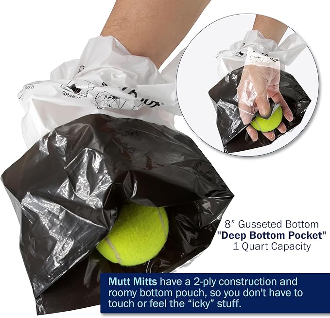 Mutt Mitt® 100 White & Black 2-Ply Dog Waste Bags on 1 Dog Waste Bag Station Header - 300% Thicker than mini roll dog waste bags - no more warm & yuck feeling