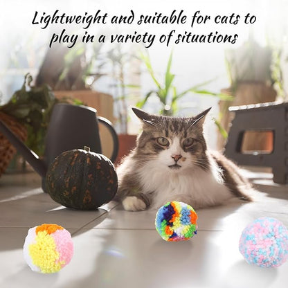 6 PCS Cat Pom Pom Balls, Cats Balls Toy Multicolor Cat Toys for Indoor Cats Kitty Yarn Puffs Small Plush Soft Ball Lightweight Interactive Indoor Kitten Chasing Toy