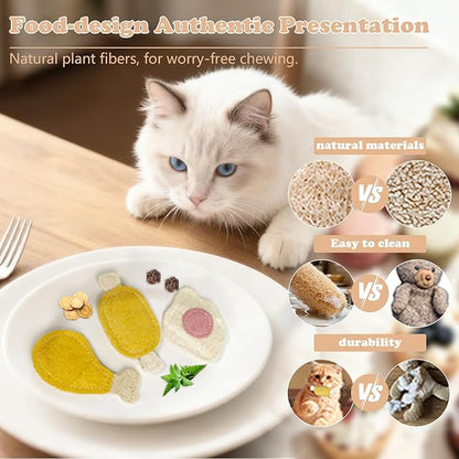 3-Pack Catnip Chew Toys, Natural Loofah Cat Scratch & Teething Toys for Bored Indoor Cats, Interactive Food Shape Treat Toy for Dental Health, Cat Toys with Catnip for Kitty Toys