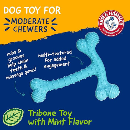 Arm & Hammer Nubbies T-Bone Dental Dog Chew Toy with Peanut Butter Flavor, Textured Chew Toy Designed to Help Clean Teeth and Support Oral Care for Dogs Up to 35 lbs - 2 Pack