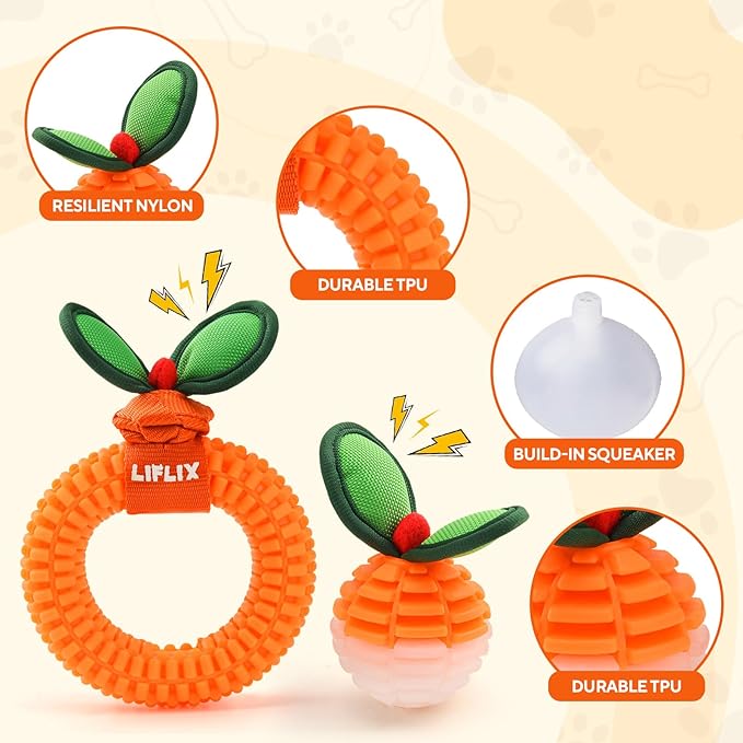 2-Pack Dog Teeth Cleaning Toys, Durable TPU Bite and Brush Dog Toys for Small and Medium Dogs, Dental Puppy Teething Toys