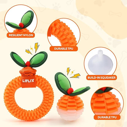 2-Pack Dog Teeth Cleaning Toys, Durable TPU Bite and Brush Dog Toys for Small and Medium Dogs, Dental Puppy Teething Toys