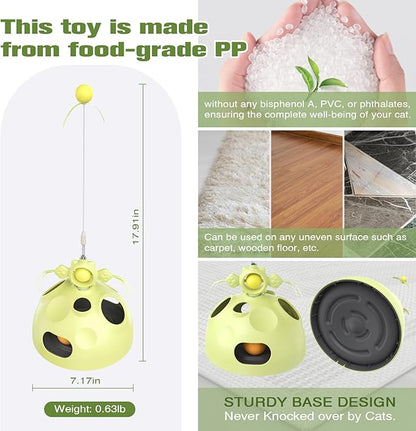 Cat Toy, 4-in-1 Cat Interactive Toys for Indoor Cats, Hide and Seek Cats Toys, Spinning Toy and Kitty Food Dispenser Feeder Treat Dispensing Feeding Toy (Green)