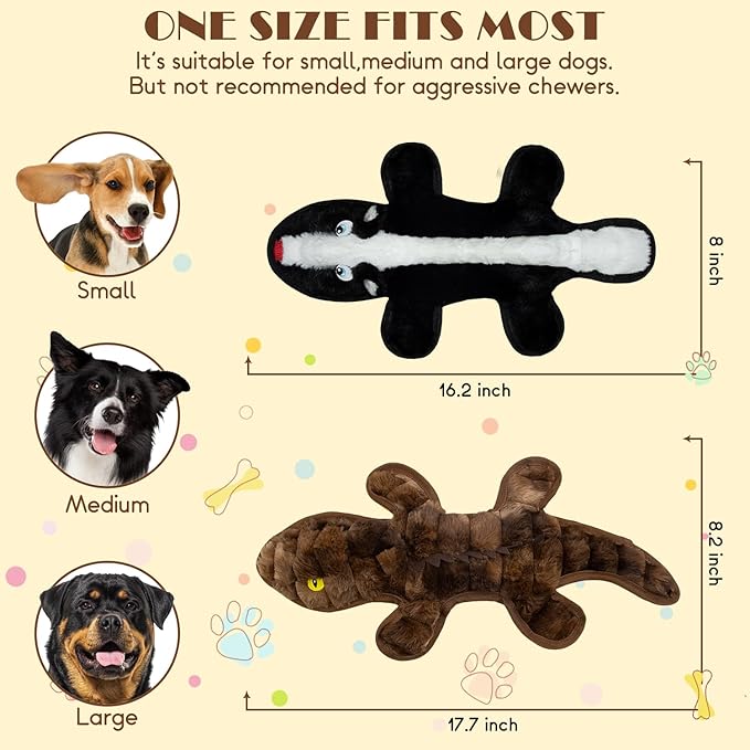 No Stuffing Dog Squeak Toys, 2 Pack Chew Toys with Crinkle to Keep Them Busy, Plush Puppy Teething Toys for Indoor & Outdoor Play, Best Birthday Gift for Large Breed